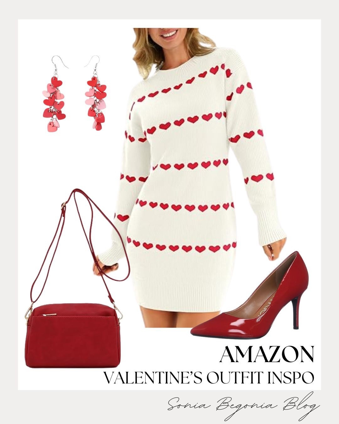 VALENTINE’S DATE NIGHT: Heart Details & Classic Red! 💌

Celebrate the season of love with this perfectly charming and festive outfit from Amazon, with everything under $50! 💖

I am obsessed with the statement piece: a cozy white knit sweater dress featuring adorable rows of red hearts. I balanced the sweet pattern with bold, coordinated red accessories for a cohesive look. I paired the dress with classic red pointed-toe pumps and a structured red crossbody bag for a timeless, romantic silhouette. To finish the look, I added a touch of playful glam with tiered red and pink heart dangle earrings that perfectly capture the Valentine's spirit!

#OOTD
#AmazonFashion
#AmazonFinds
#ValentinesDayOutfit
#HeartDress
#RedHeels
#ValentineStyle
#ValentinesDay2026
#AffordableFashion
#FeminineStyle
#EverydayChic
#LTKStyle
#LTKUnder50
#DateNightOutfit
#StylingInspo

#LTKootd #LTKSeasonal #LTKValentine