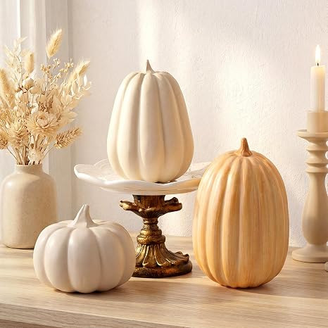 Janinka 3 Pcs Fall Pumpkin Decor Fake Pumpkin Figurines Fall Thanksgiving Pumpkins for Home Decor... | Amazon (US)