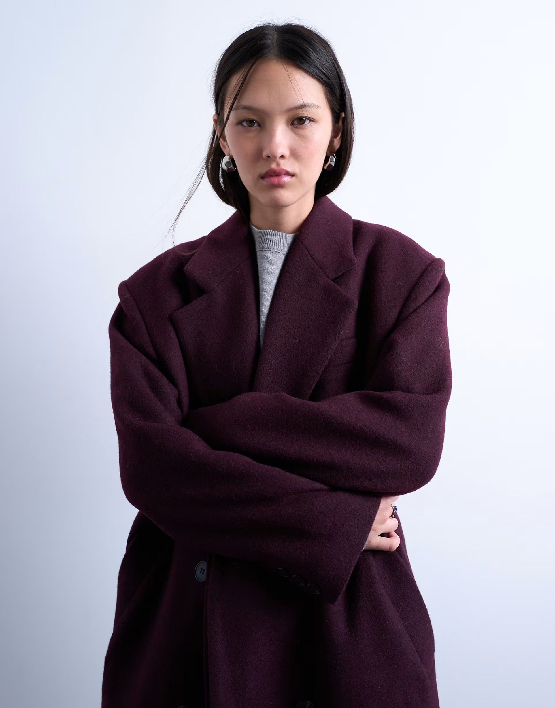 Topshop oversized double breasted mensy overcoat with wool in aubergine | ASOS (Global)