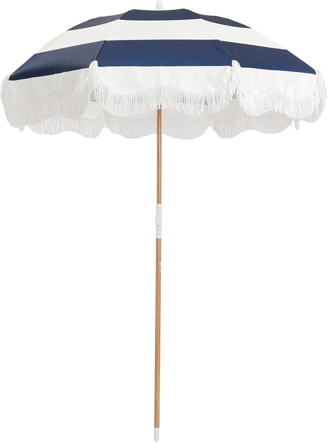 Business & Pleasure Co. Holiday Umbrella - Boho Beach Umbrella with White Fringe, UPF 50+, 1" Til... | Amazon (US)
