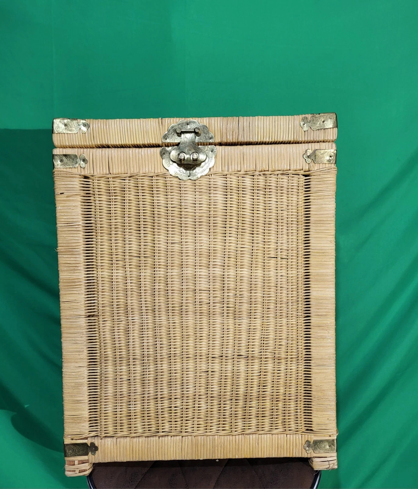 Vintage Wicker & Brass Rattan Chinoiserie Style Trunk Chest Late 20th Century. | eBay US