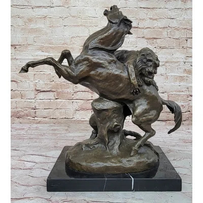 Lion Attacking Horse - Bronze Metal Sculpture By Antoine Barye On Marble Base | Wayfair North America