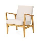 Amazon.com: Christopher Knight Home Isaac Mid Century Modern Fabric Arm Chair, Ivory, Walnut : Ho... | Amazon (US)