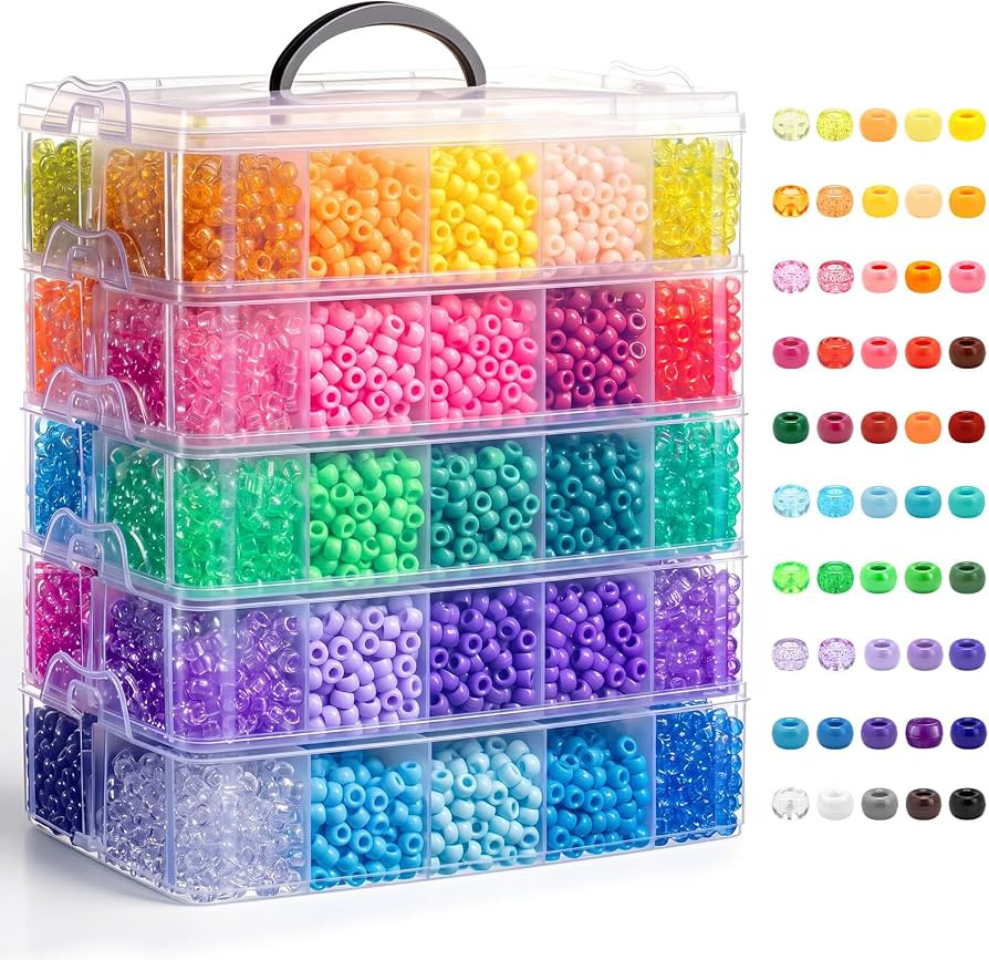 Simetufy 14000Pcs Pony Beads Bulk, 50 Colors 6x9MM Kandi Beads | Amazon (US)