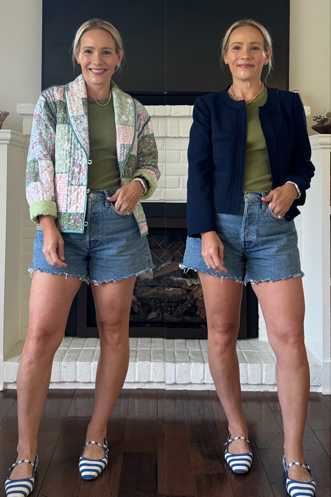 Would you rather - Blazer vs quilted jacket. Paired with agolde denim shorts, everyday casual tank, Boden stripe Mary Jane flats. 
♥️ Claire 


#LTKStyleTip #LTKFindsUnder100 #LTKShoeCrush