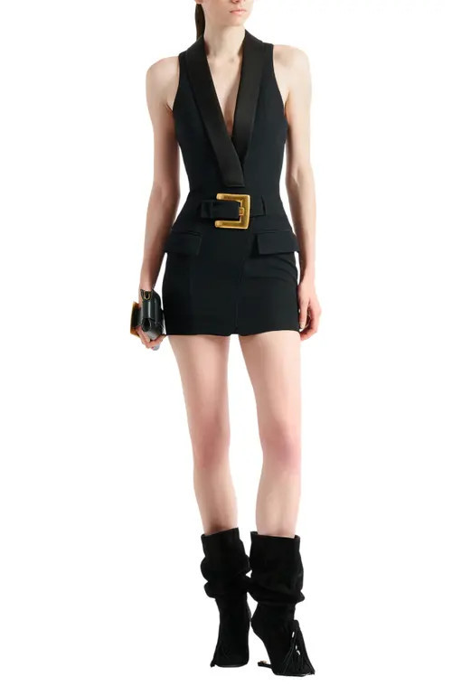 Balmain Short belted dress in Black at Nordstrom, Size 36 Eu | Nordstrom