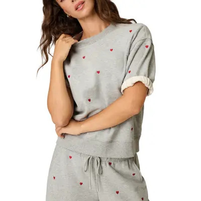 PJ Salvage C'est La Vie Heart Short Sleeve French Terry Top in H Grey at Nordstrom, Size X-Small | Nordstrom