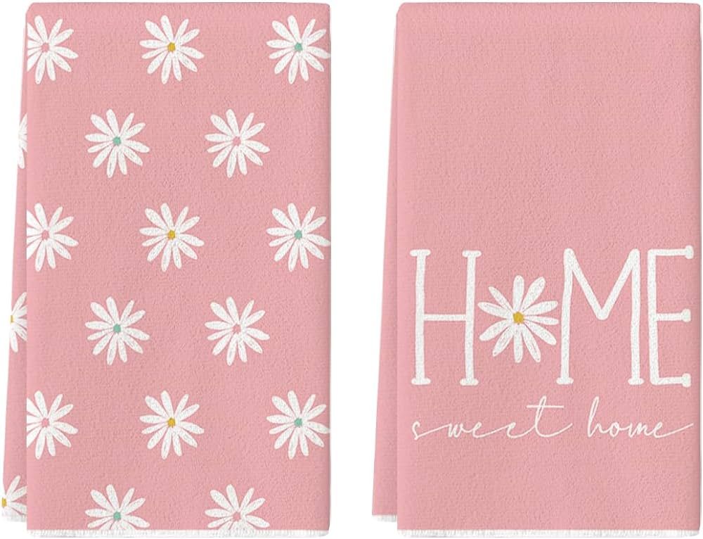 Artoid Mode Pink Home Sweet Home Flowers Summer Kitchen Towels Dish Towels, 18x26 Inch Wedding De... | Amazon (US)