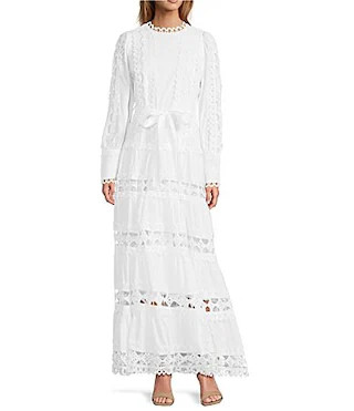 Layered With Love Woven Cotton Crew Neck Blouson Sleeves Belted Crochet Trim A-Line Maxi Dress -  XL | Dillard's