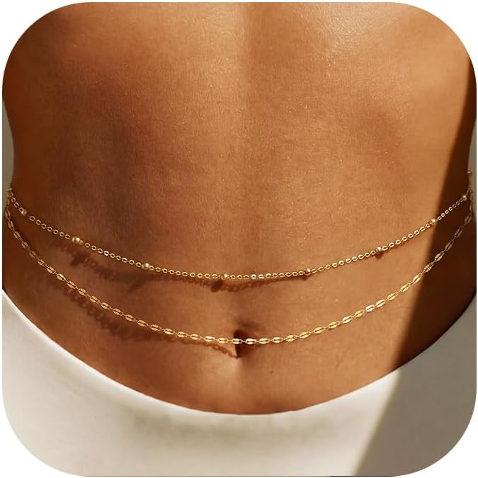 MOODEAR 14K Gold Plated Waist Chain for Women – Layered Waist Beads Belly Body Gold Silver Chai... | Amazon (US)