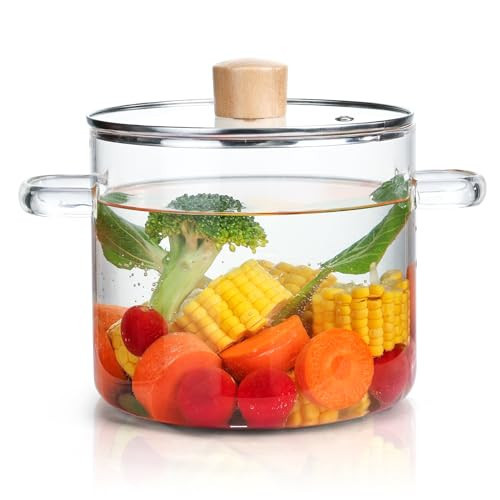 UIEYEE Glass Pot for Cooking on Stove3.5L (118 Oz), Glass Simmer Pot for Stove Top With Lid, glass cooking pot with lid Can Safely Cooking Any Food You Like, Adds Color to Your Kitchen | Amazon (US)