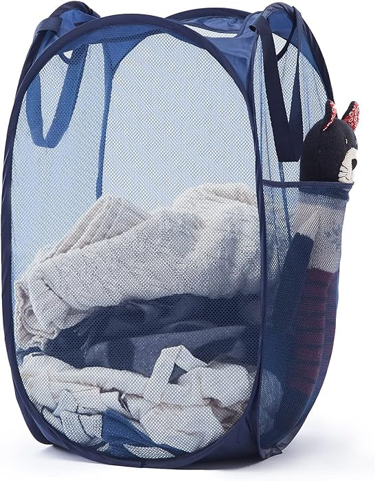 Collapsible Pop Up Laundry Basket, Hamper with Sturdy Handles and Side Pocket - Mesh Portable Fol... | Amazon (US)
