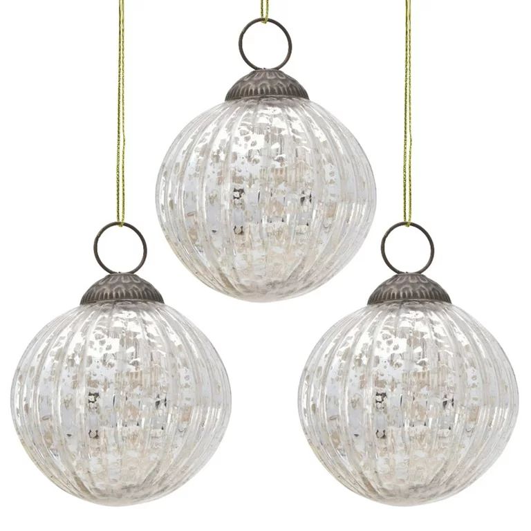 3 Pack | Luna Bazaar Large Mercury Glass Ball Ornament (3-inch, Silver, Mona Design) - Great Gift... | Walmart (US)
