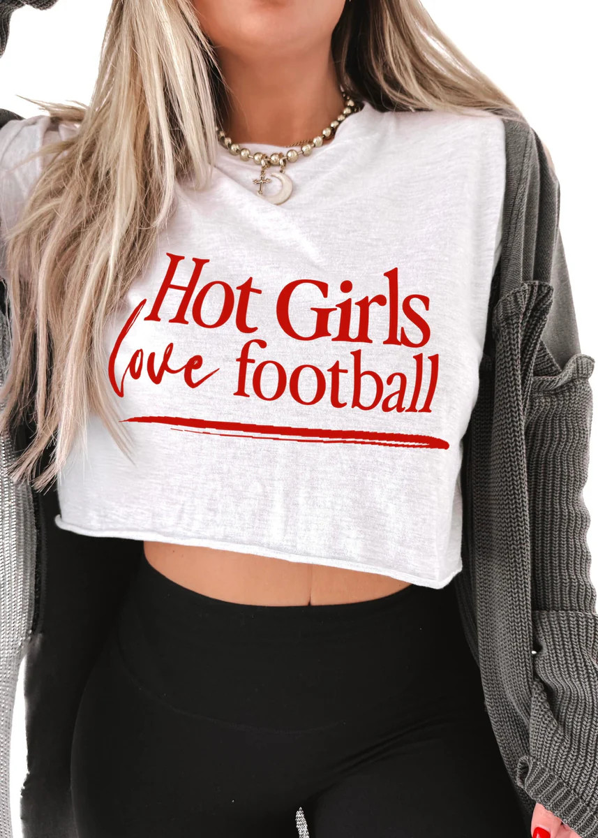 CROPPED HOT GIRLS LOVE FOOTBALL GRAPHIC TEE | Pebby Forevee