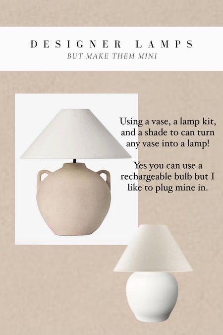Mini mays lamp DIY!

Using a lamp kit you can turn any vase into a lamp! 

McGee
Amber interiors
Kitchen decor
Mini lamp
Designer lamp
Target find

#LTKStyleTip #LTKSaleAlert #LTKHome