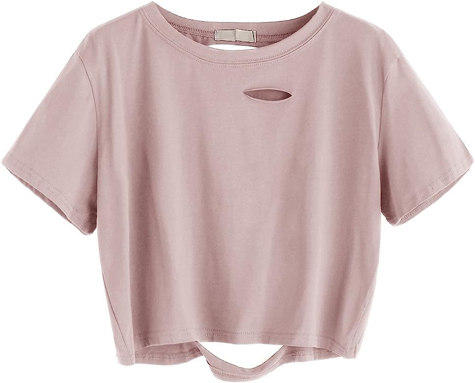 Women's Summer Short Sleeve Tee Distressed Ripped Crop T-Shirt Tops | Amazon (US)
