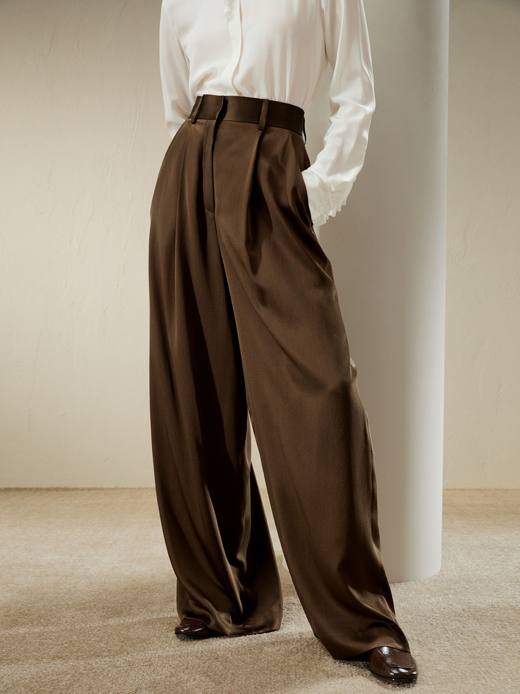 High-Waisted Wide Leg Dense Silk Pants | LilySilk