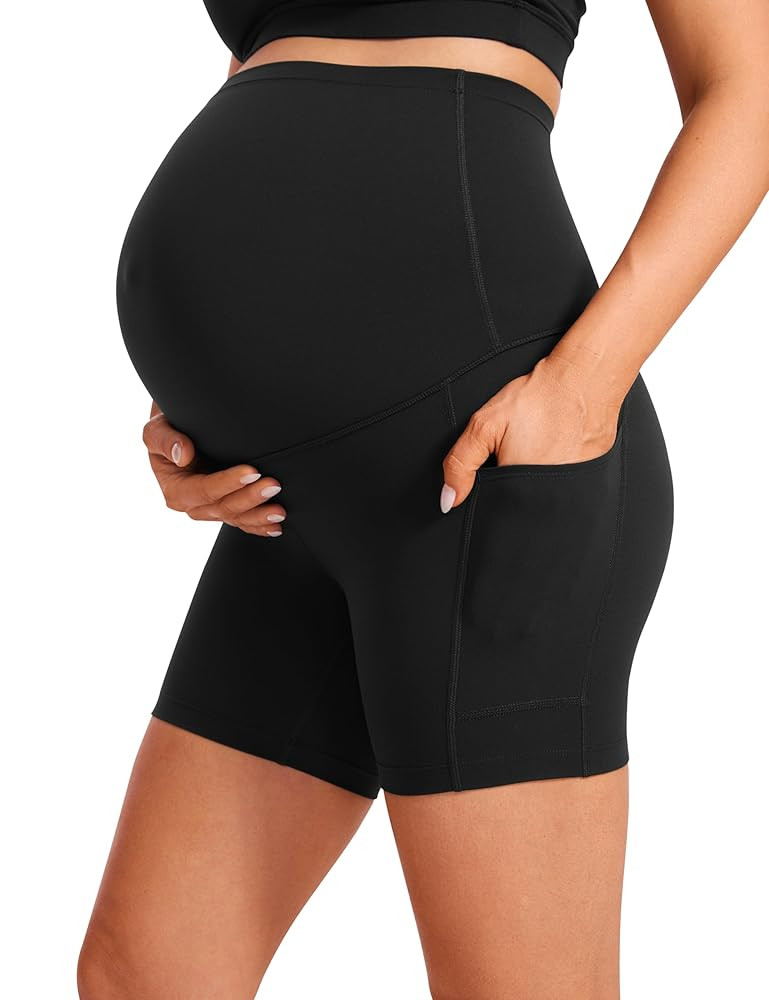 CRZ YOGA Womens Butterluxe Maternity Yoga Biker Shorts with Pockets 5" - Over The Belly Pregnancy... | Amazon (US)