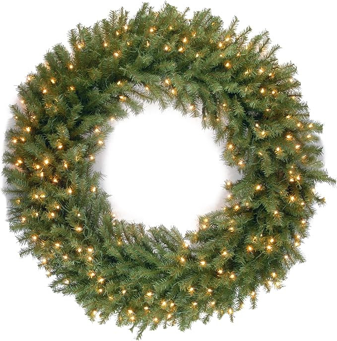 National Tree Company Pre-Lit Artificial Christmas Wreath, Green, Norwood Fir, White Lights, Chri... | Amazon (US)