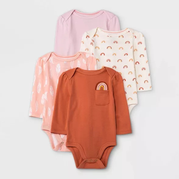Baby Girls' 4pk Earth & Sky Long Sleeve Bodysuit - Cloud Island™ Pink | Target