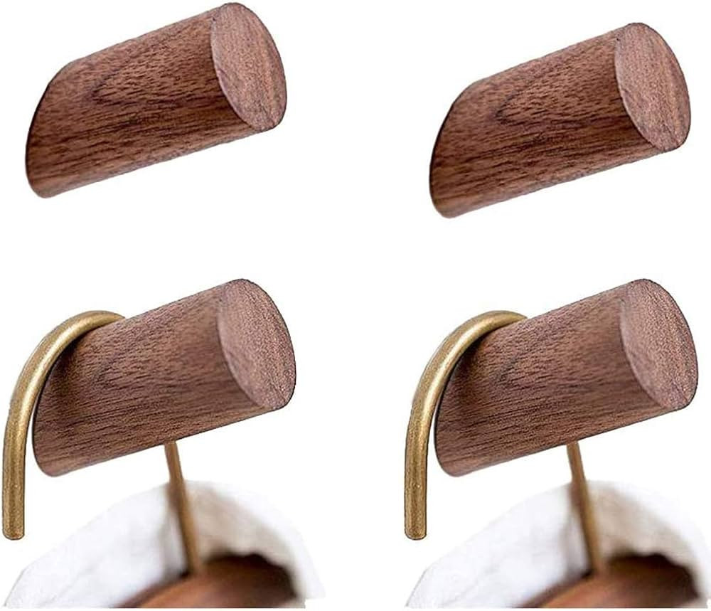 Felidio Wood Wall Hooks, 4 Pack Coat Hooks Wall Mounted | Rustic Wooden Hooks Heavy Duty Robe Hoo... | Amazon (US)