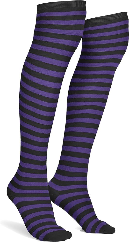 Skeleteen Purple and Black Socks - Over The Knee Striped Thigh High Costume Accessories Stockings... | Amazon (US)