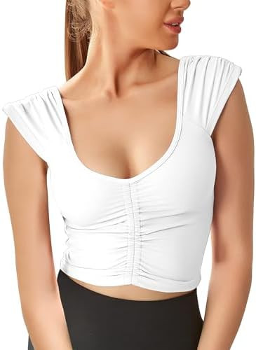 Women Workout Tops Sleeveless Yoga Longline Sports Bra Cutout Short Sleeve Crop Tank Top Gym Runn... | Amazon (US)