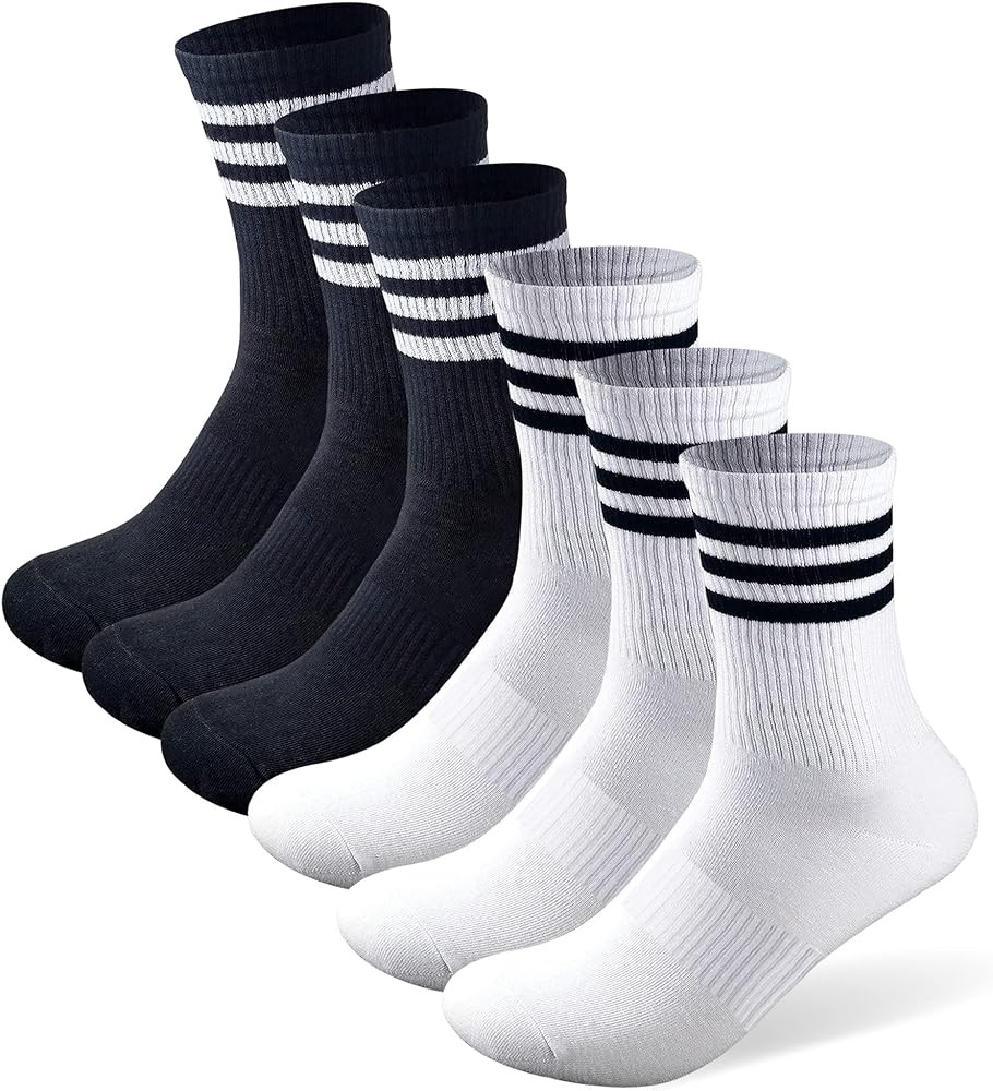 6 pairs High Ankle Cotton Crew Casual Stripes Socks,Black&White Striped,Rainbow Pride For Men&Wom... | Amazon (US)