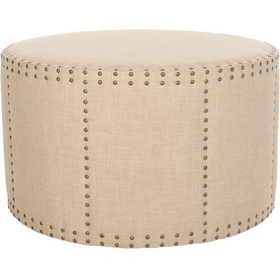 Sherri Cocktail Ottoman with Brass Nail Heads - Beige - Safavieh | Target