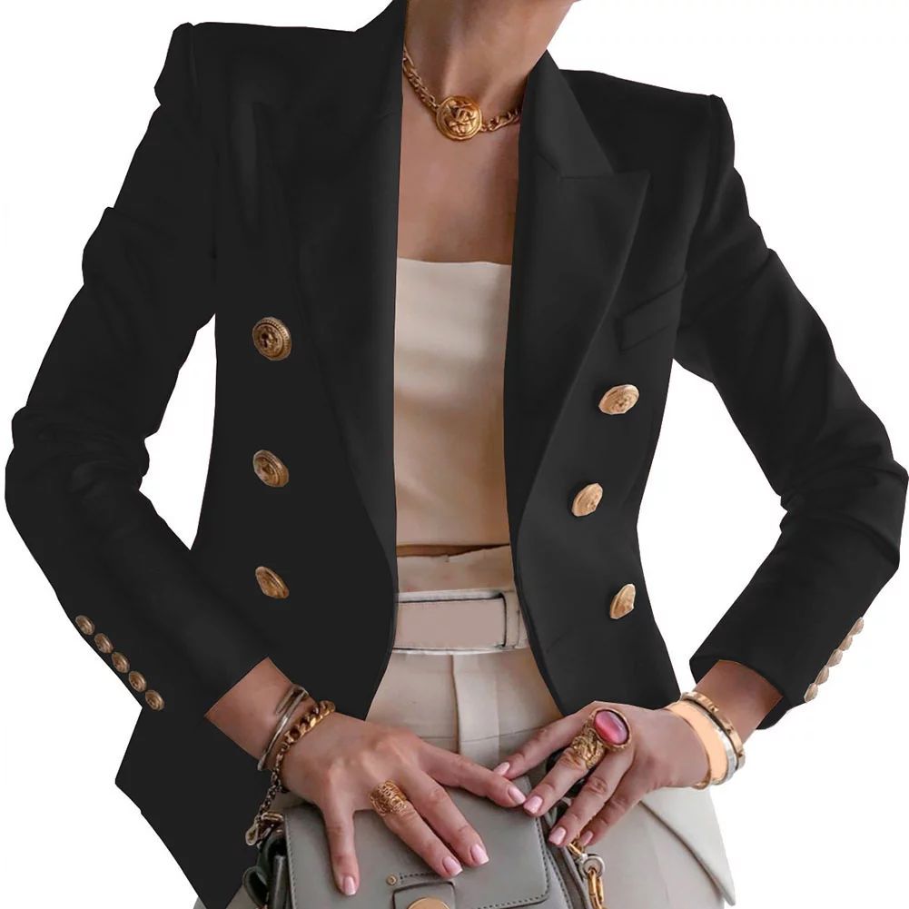 Women Double Breasted Blazers Jacket Fall Winter Elegant Casual Long-sleeve Solid Color Office La... | Walmart (US)