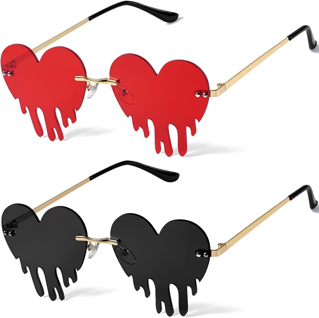 Drippy Heart Shaped Sunglasses Rave Festival Glasses Melting Heart Drip Sunglasses for Women and ... | Amazon (US)