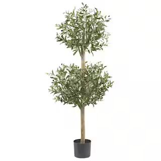 Nearly Natural 4.5 ft. Artificial Green Olive Double Topiary Silk Tree 5309 - The Home Depot | The Home Depot