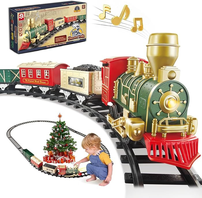 Christmas Train Set for Tree - Electric Toy Train w/Light & Sounds, Kids Train with 10 Tracks for... | Amazon (US)
