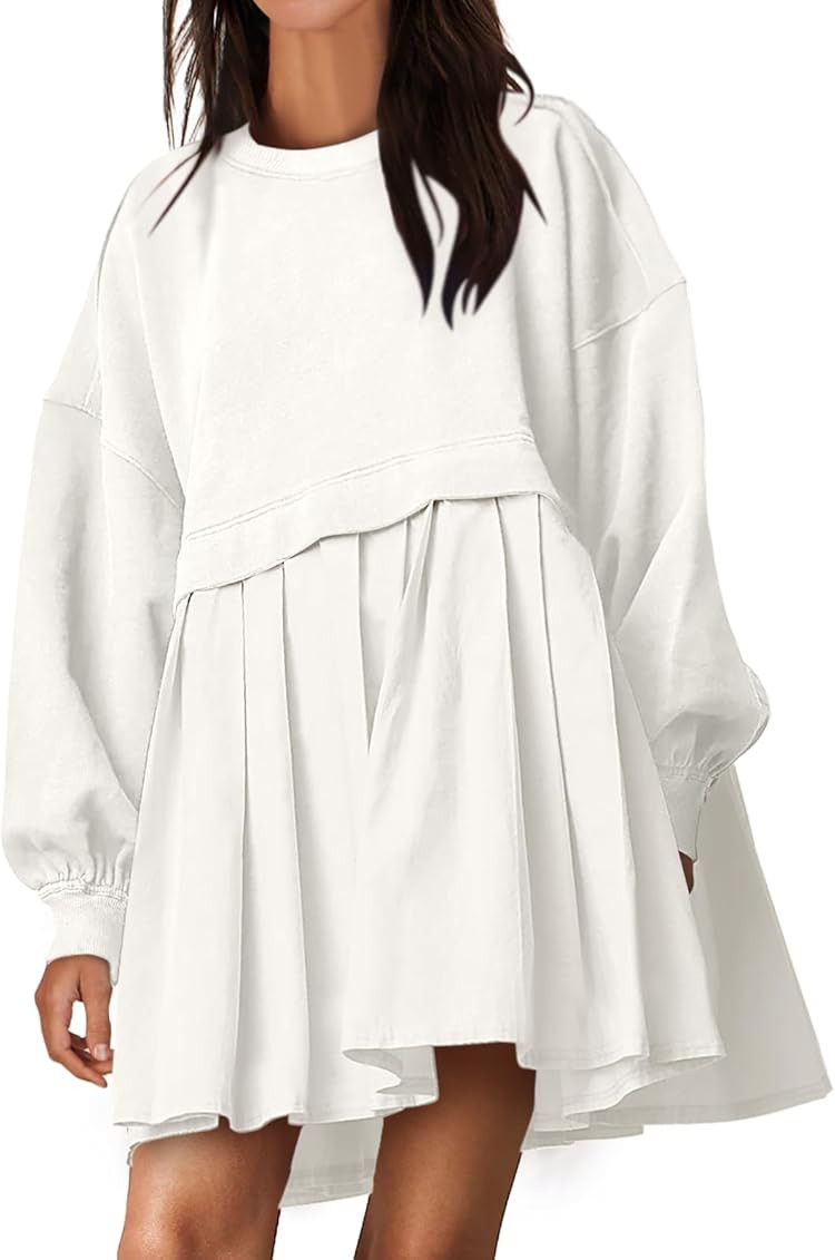 ANRABESS Women Sweatshirts Dress Oversized Long Sleeve Patchwork Casual Loose Pleated Pullover Mi... | Amazon (US)