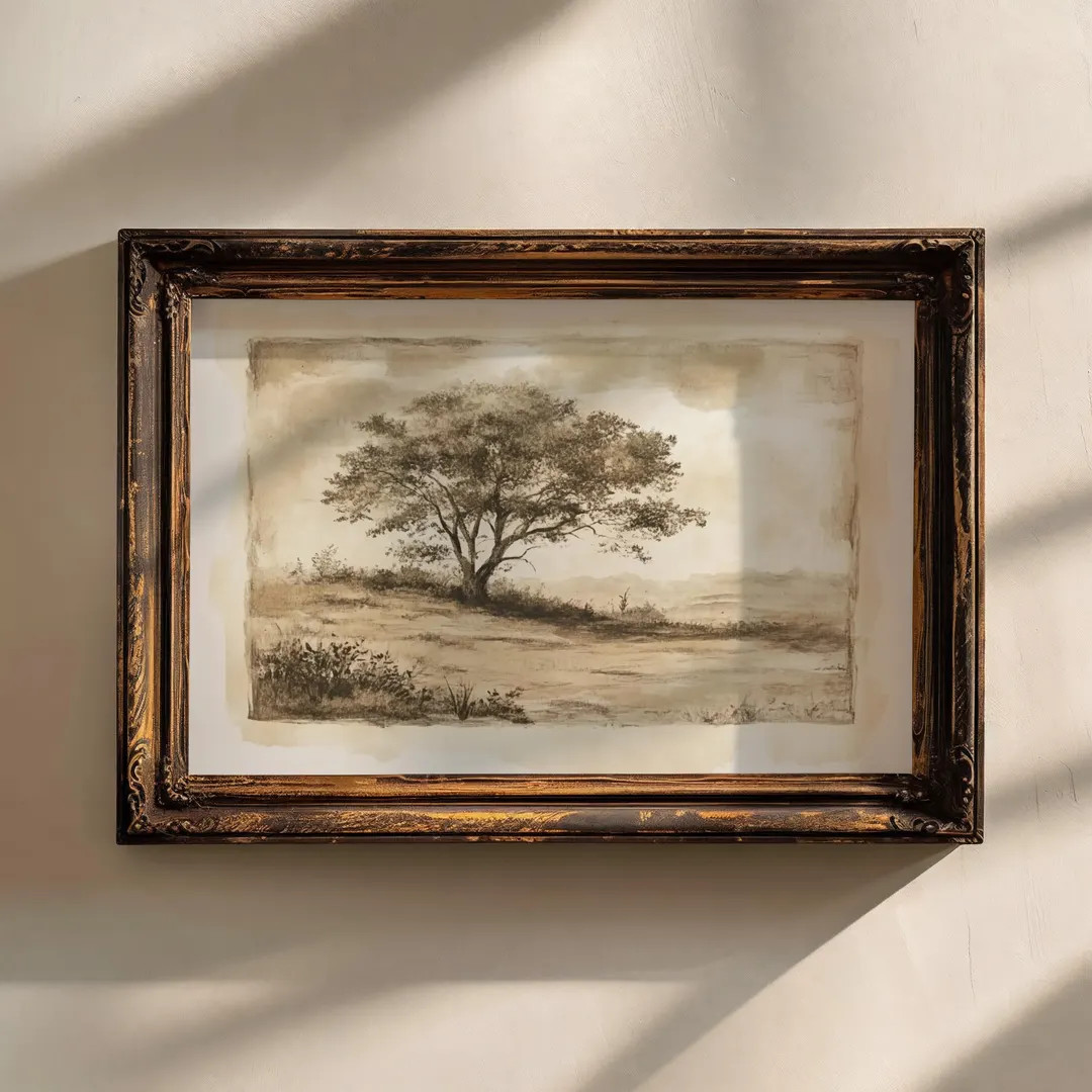 Antique Tree Sketch | Moody Vintage Home Decor | Neutral Tree Sketch | Soft Sepia Brown Art | Rus... | Etsy (US)