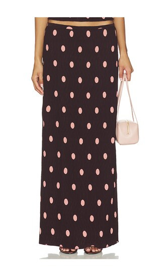x REVOLVE Ford Maxi Skirt in Burgundy Polka | Revolve Clothing (Global)