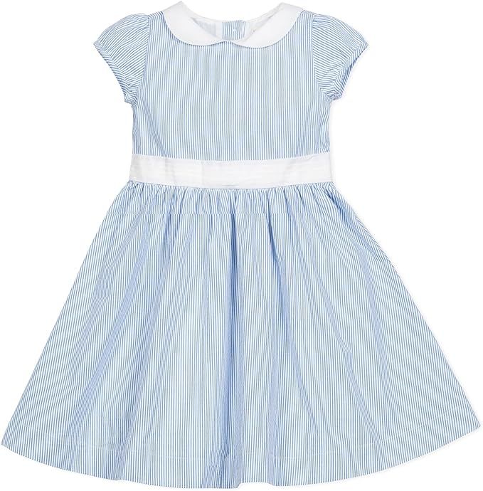 Hope & Henry Layette Baby Girl Woven Short Sleeve Dress with Peter Pan Collar | Amazon (US)