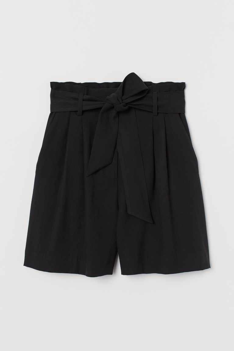 H & M - Tie-belt Shorts - Black | H&M (US + CA)