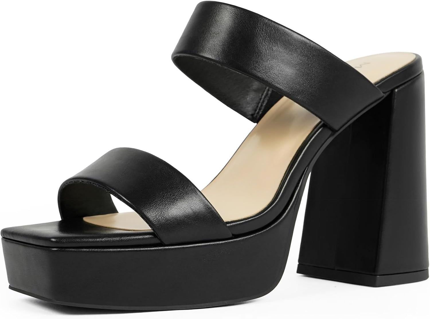 Platform Heels for Women Square Open Toe Chunky Heel Two Strap Sandals | Amazon (US)