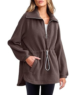 ANRABESS Oversized Sherpa Fleece Sweatshirt for Women Casual Half Zip Pullover Sweater Fuzzy Coat... | Amazon (US)
