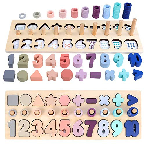 QZM Counting Shape Stacker Wooden Count Sort Stacking Tower with Wood Colorful Number Shape Math ... | Walmart (US)