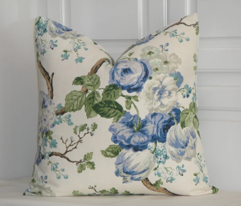 Decorative Pillow Cover - Floral shabby chic - Cottage decor - Blue Green Accent cover - DOUBLE S... | Etsy (US)