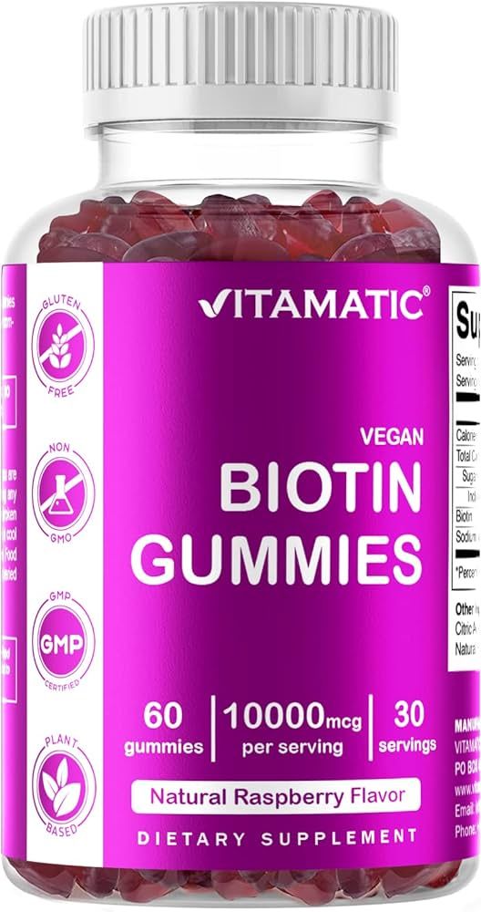 Vitamatic Biotin Gummies 10,000 mcg for Stronger Hair, Skin & Nails - 60 Vegan Gummies - Also Cal... | Amazon (US)