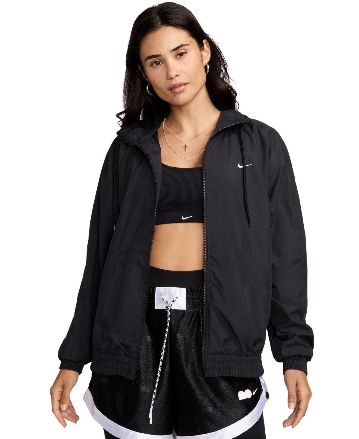 Nike Women's Sportswear Classic Zip-Front Hooded Jacket - Black/white | Macy's