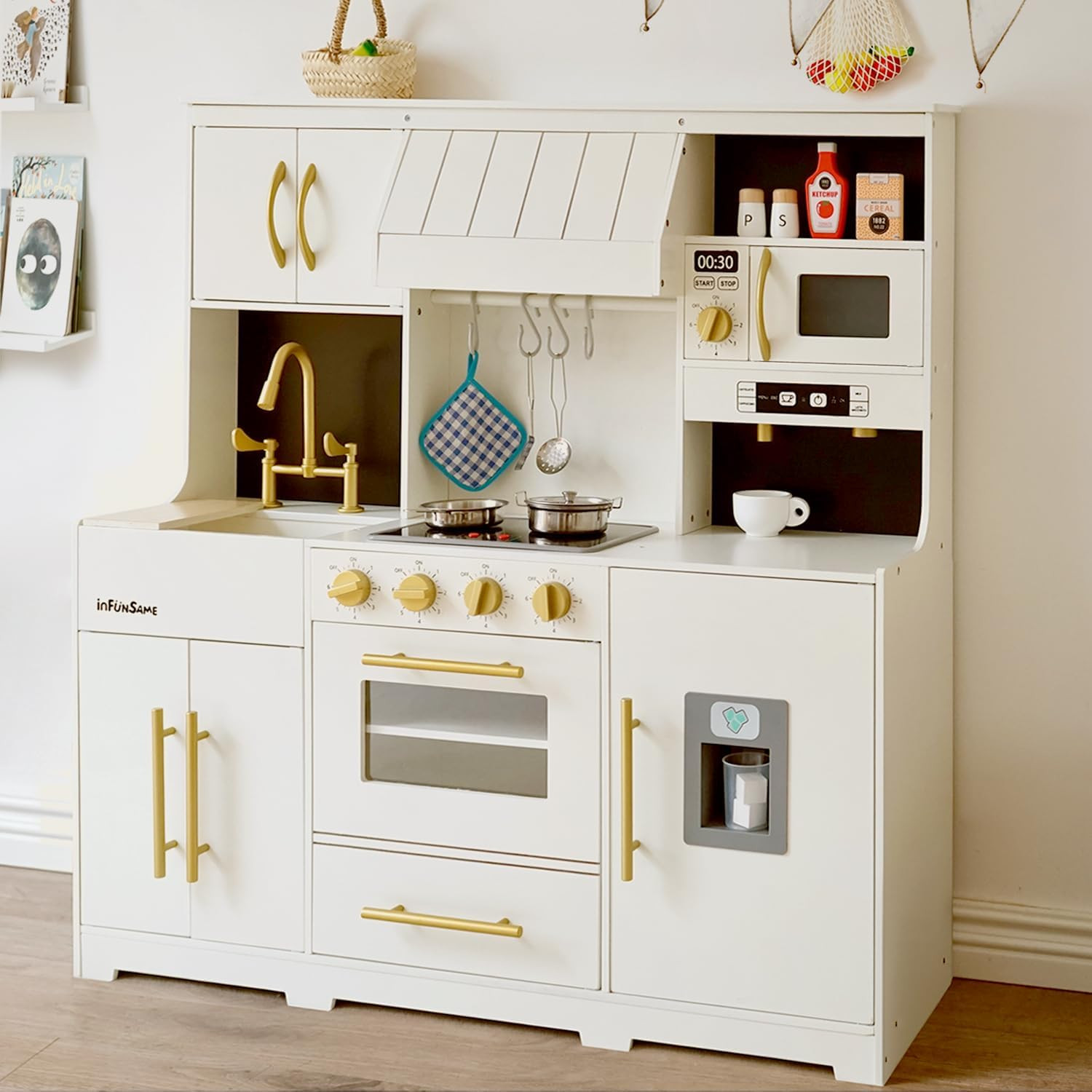 Play Kitchen for Kids with Various Interactive Pretend Wooden Kids Kitchen playset Play Features ... | Amazon (US)