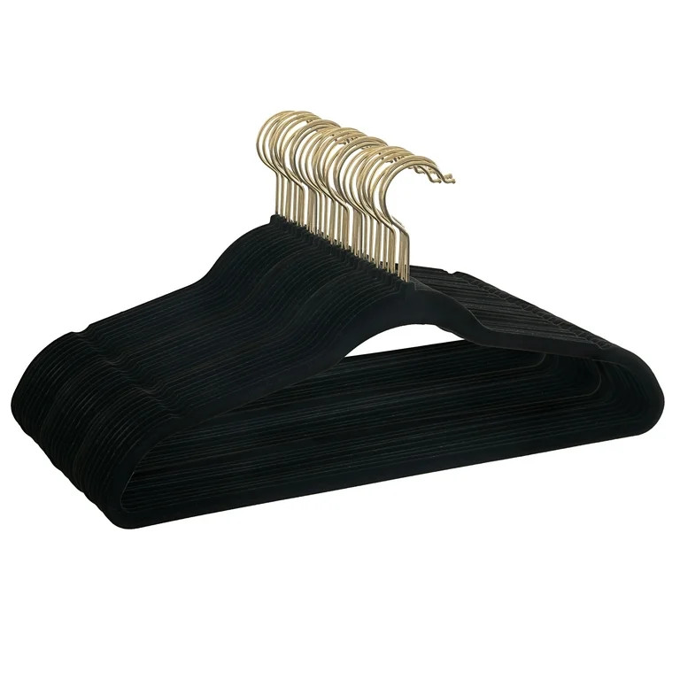 Better Homes & Gardens Non-Slip Velvet Clothing Hangers, 30 Pack, Black, Space Saving - Walmart.c... | Walmart (US)