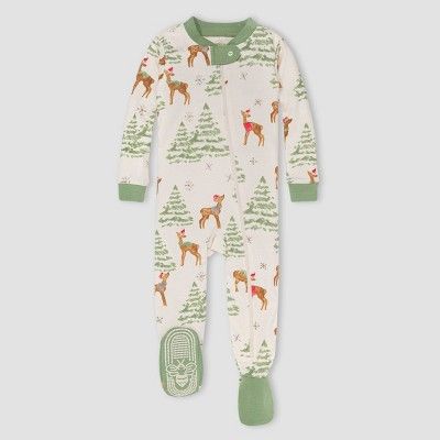 Burt's Bees Baby® Baby 'Deer with Trees' Organic Cotton Tight Fit Footed Pajama - Light Green | Target