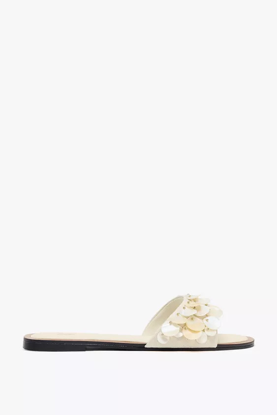 FLAT SANDALS WITH PEARLESCENT PIECES | Zara US