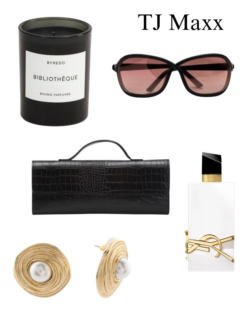 Luxury fines on sale at TJ Maxx, Tom Ford, sunglasses, crocodile clutch, luxury, perfume, gold earrings, Byredo candle.

#LTKSaleAlert #LTKHome #LTKBeauty
