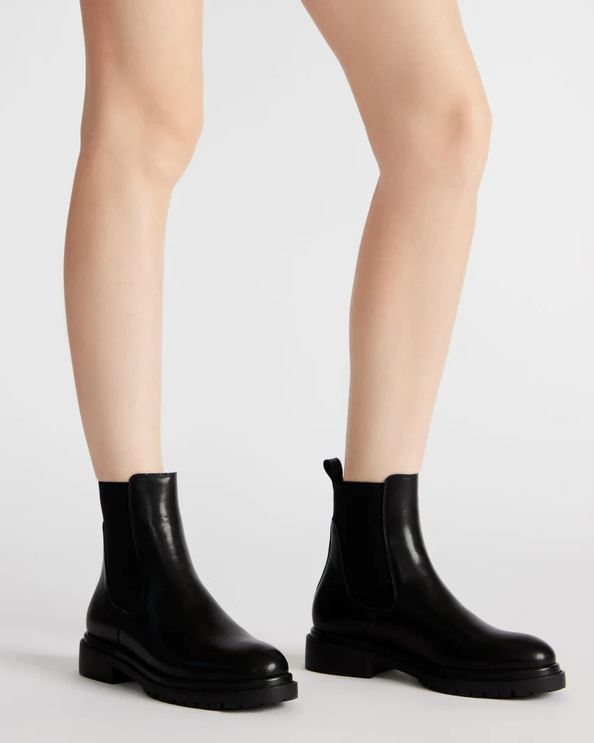 LYSETTE Black Leather Chelsea Ankle Bootie | Women's Booties | Steve Madden (US)